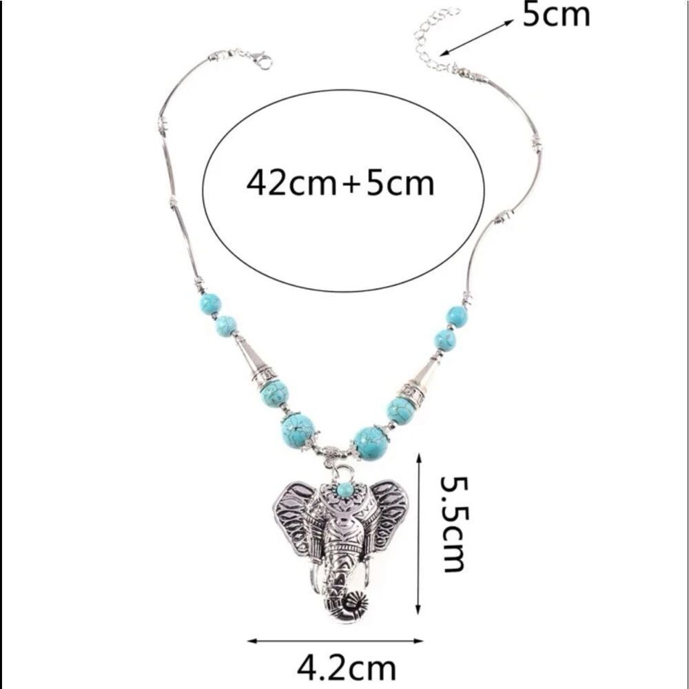 Boho WesternTribal Navajo Turquoise Beaded Elephant Head Charm Pendant Choker - Picture 6 of 12